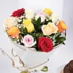 Dozen Multi Roses with Fudge Cake