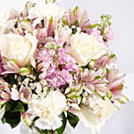 White and Pink Floral Bunch In Glass Vase