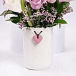 Tender Love Rose And Tulips In Ceramic Vase