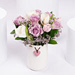 Tender Love Rose And Tulips In Ceramic Vase