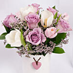 Tender Love Rose And Tulips In Ceramic Vase