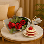 Roses Bouquet & Designer Mono Cake
