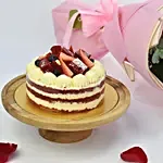 Pink and Red Roses with Red Velvet Cake
