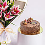 Pink Lilies Elegance Bouquet With Rocher Cake
