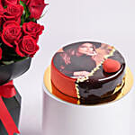 Red Velvet Whispers Of Roses With Photo Cake