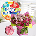 Exotic Pink Flower Vase & Mono Cake For Birthday