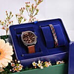 Fossil Brown Leather Watch And Bracelet Set