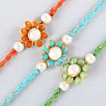 Sneh Premium Beads Floral Rakhis Set Of 3