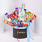 Ganesha Kids Rakhi Hamper With Chocolates In Black Round Box