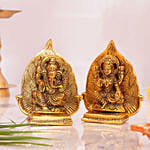 Metal Laxmi Ganesha Idol with Leaf Backdrop