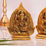 Metal Laxmi Ganesha Idol with Leaf Backdrop