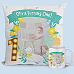 كومبو وسادة وكوب سيراميك لعيد الميلاد الأول مصمم بصورة