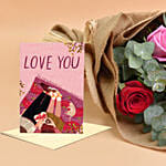 3 Pink 3 Red Roses Valentine Bouquet With Greeting Card