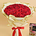50 Valentines Roses Bouquet With Chocolate
