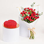 Baby Roses Bunch with Heart Chocolate Cake