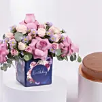 Birthday Roses Arrangement With Dubai Cake