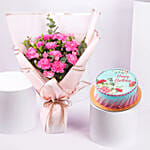Birthday Wish Cake With Carnation Bouquet