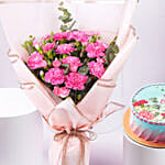 Birthday Wish Cake With Carnation Bouquet