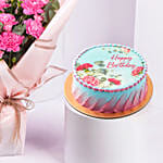 Birthday Wish Cake With Carnation Bouquet