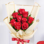 Bloomed Heart Chocolate Cake With Love Expression 9 Roses Bouquet
