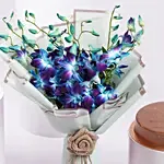 Blue Orchids Bouquet With Dubai Cake