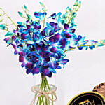 Blue Orchids Bouquet With Tin Cake