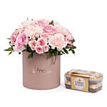 Box of Mixed Flowers with Ferrero Roacher Combo