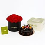 Box of Red Roses with Chocolate Truffle Cake