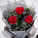 Chocolate Cake with Buch of 3 Red Roses