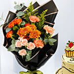 Comical Treat Birthday Chocolate Cake n Flowers