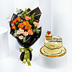 Comical Treat Birthday Redvelvet Cake n Flowers