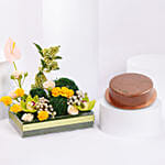 Dubai Chocolate Cake Half Kg With Flowers Arrangement