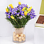 Feb Birthday Flower Iris & Tulips with Treats Box