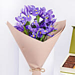 February Birthday Iris Bouquet and Treats Box Combo