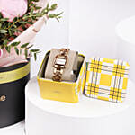 ساعة فوسيل هارويل نسائية مع ورد بيوني