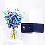 مزهرية أوركيد مع طقم مجوهرات نسائي من فوسيل