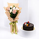 كومبو كيكة فادج وباقة ورد