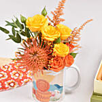 Happy Mid Autumn Flower in a Mug and Moon Cake