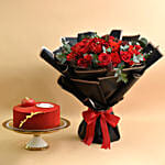 Joyful Red Bouquet With Cake