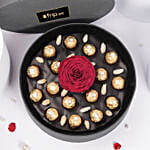 بوكس وردة حمراء محفوظة مع فيريرو روشيه