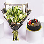 Luxury Lilies With Chocolate Fudge Fantasy Cake