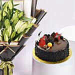 Luxury Lilies With Chocolate Fudge Fantasy Cake