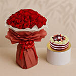 Majestic Red Roses With Red Velvet Birthday Cake