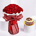 Majestic Red Roses With Red Velvet Birthday Cake