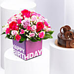 Mixed Flowers With Fudge Cake