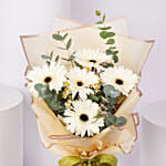 Peaceful White Gerberas Beautifully Tied Bouquet Standard