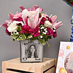 Personalised vase with floral arrangement With Combo