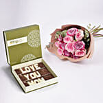 Pink And Purple Roses Bouquet With Love You Mom Chocolates