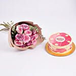 Pink And Purple Roses Bouquet With Mothers Day Chocolate Cake