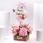 Pink Birthday Flower Basket With Balloon